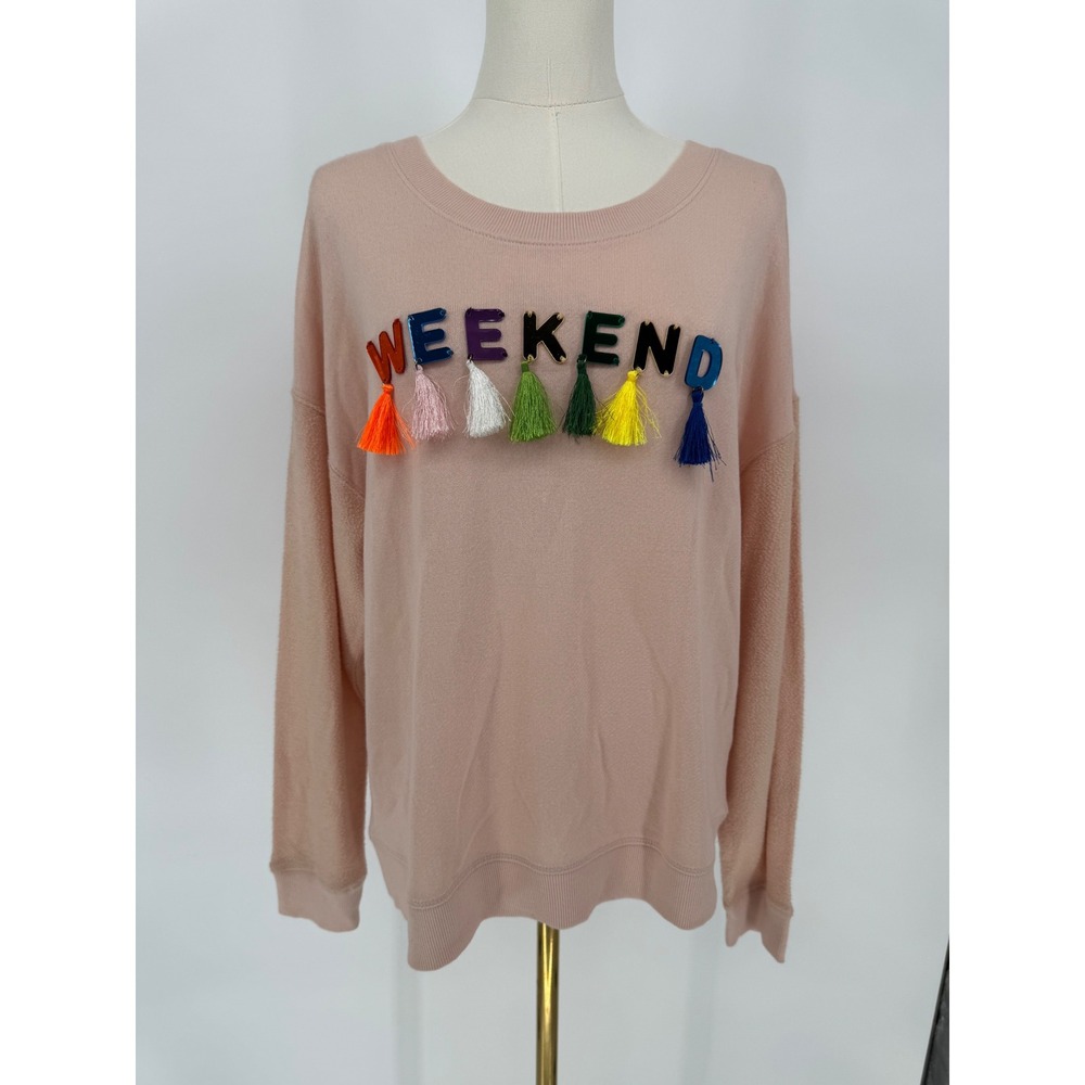 Rails Weekend Sweatshirt‎ Pullover Top Womens Medium Pink Colorful Tassels